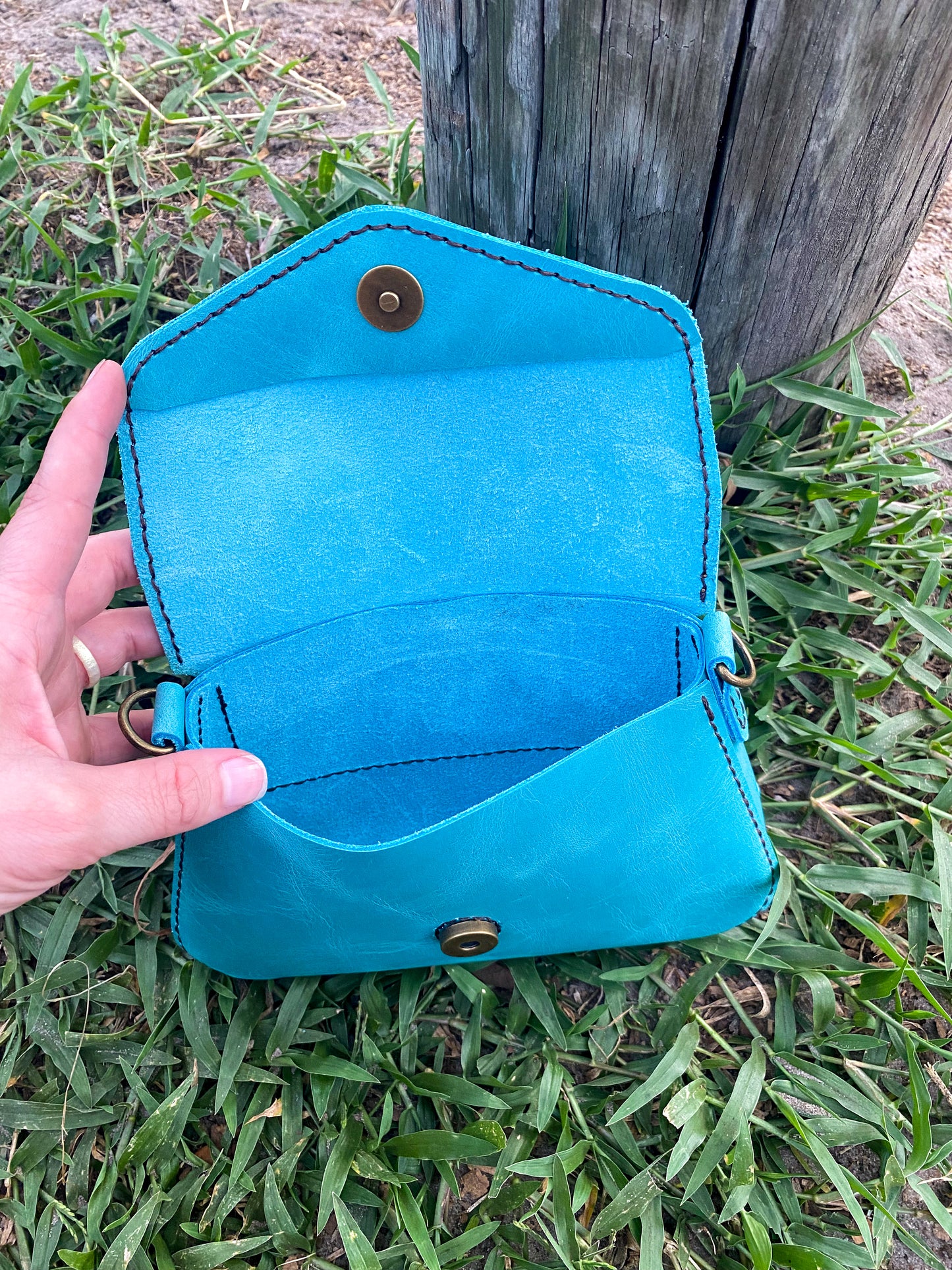 Handcrafted Leather Clutch –Aqua