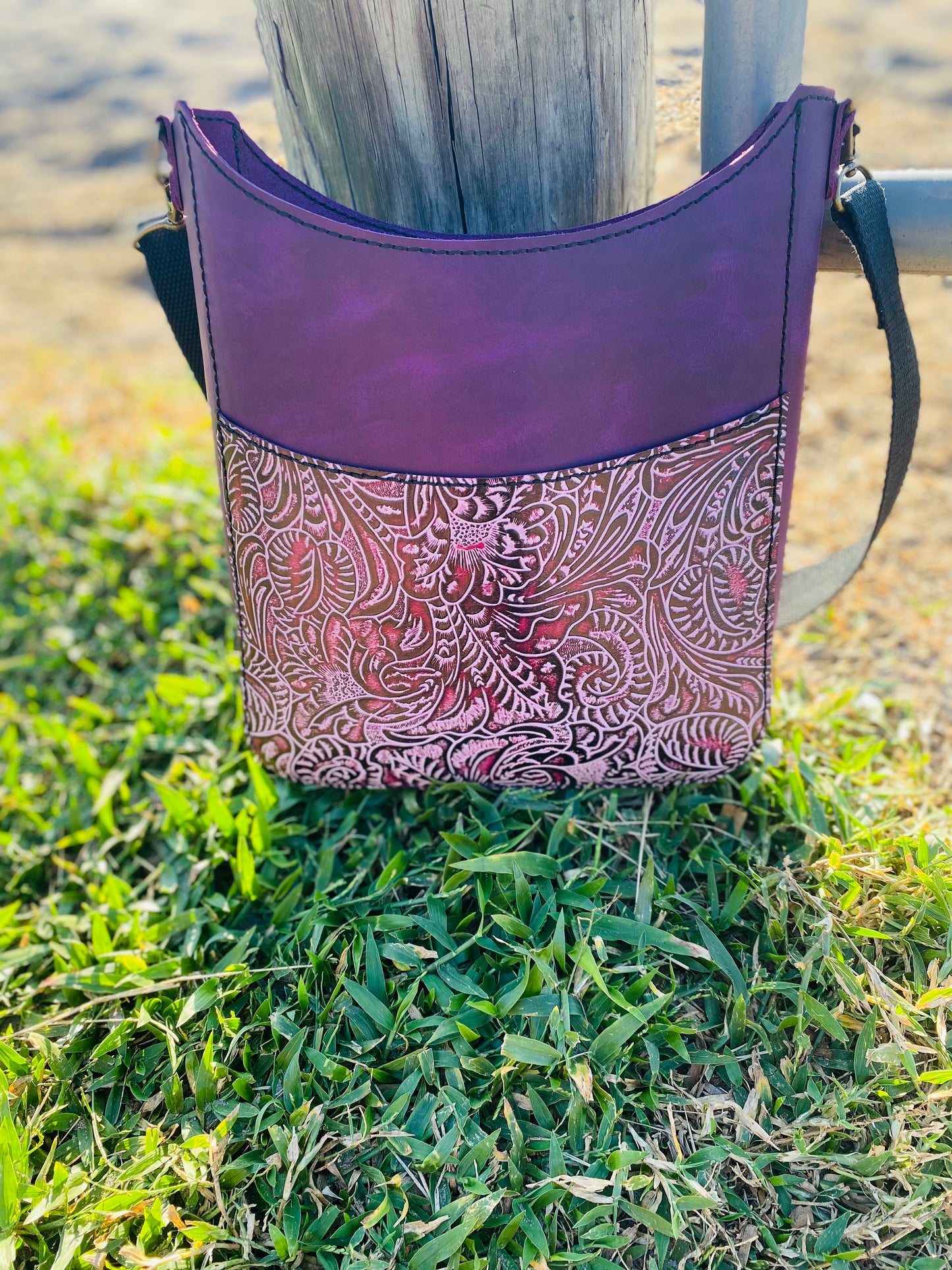 Handcrafted Leather Tote – Purple Denver Side Cowhide