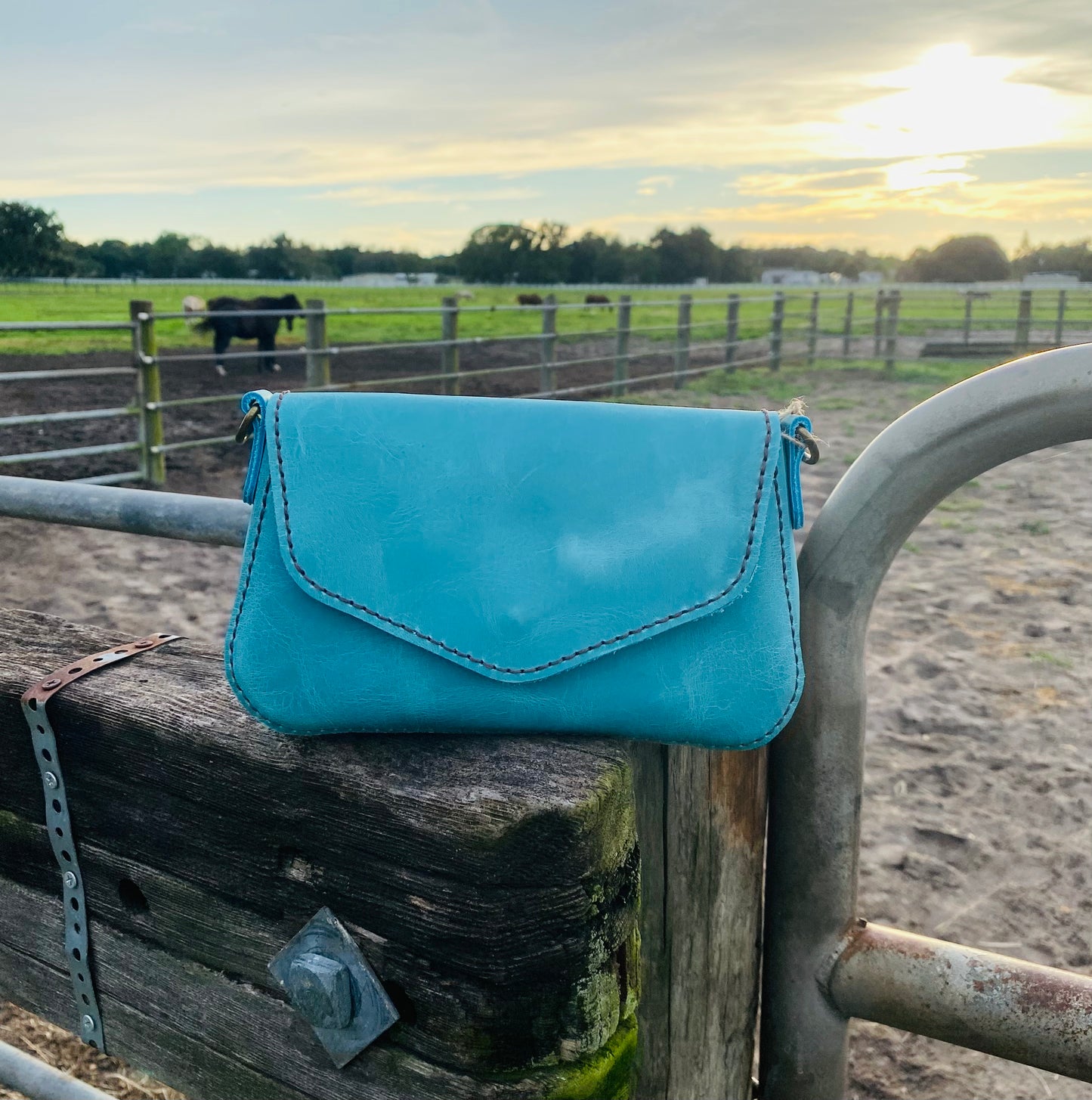 Turquoise Leather Clutch