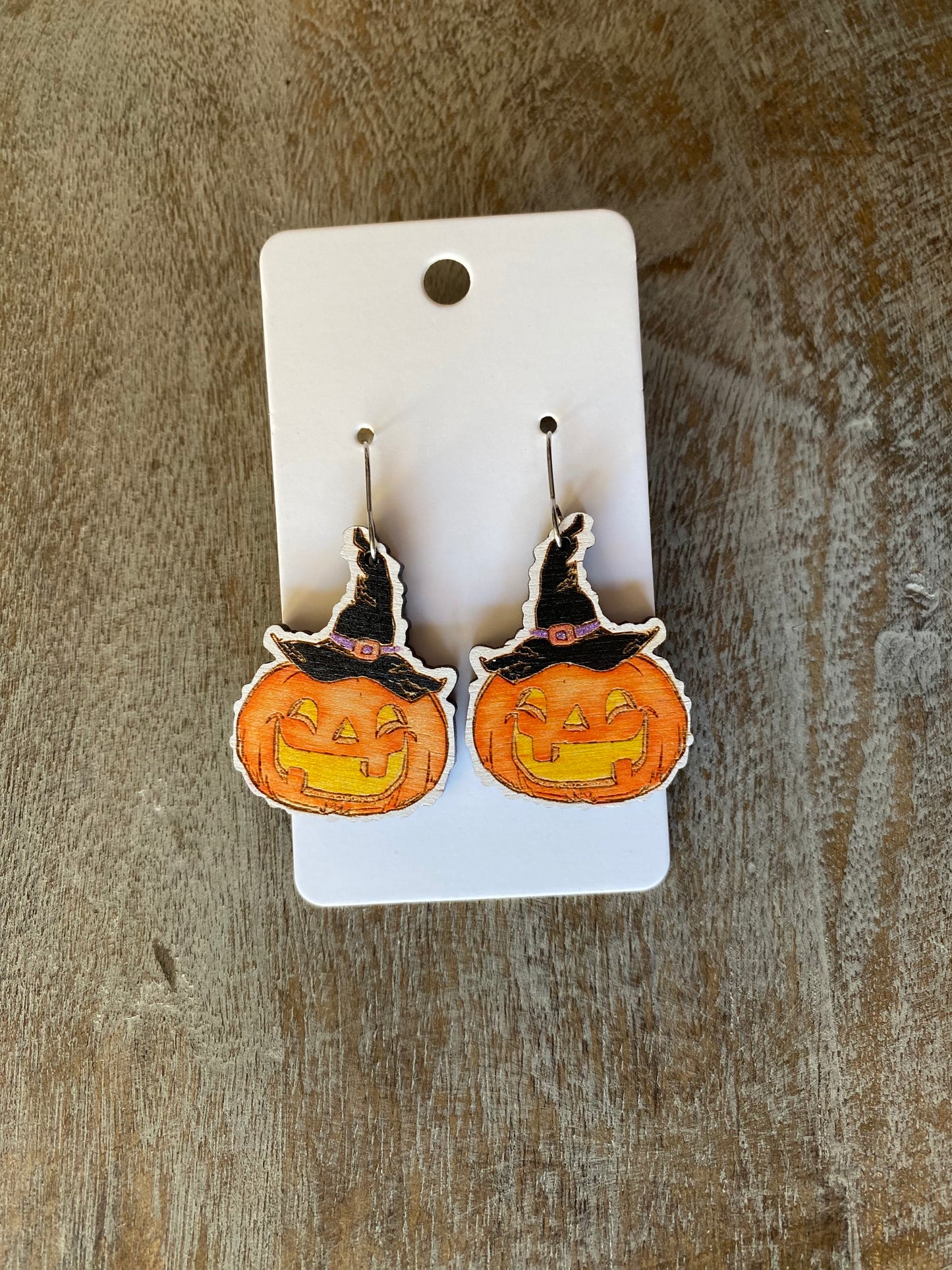 Wood Jack-O-lantern Earrings