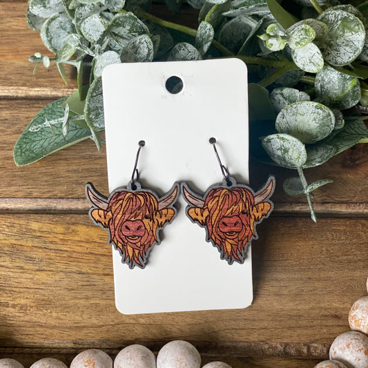 Highland Cow Wood Earrings