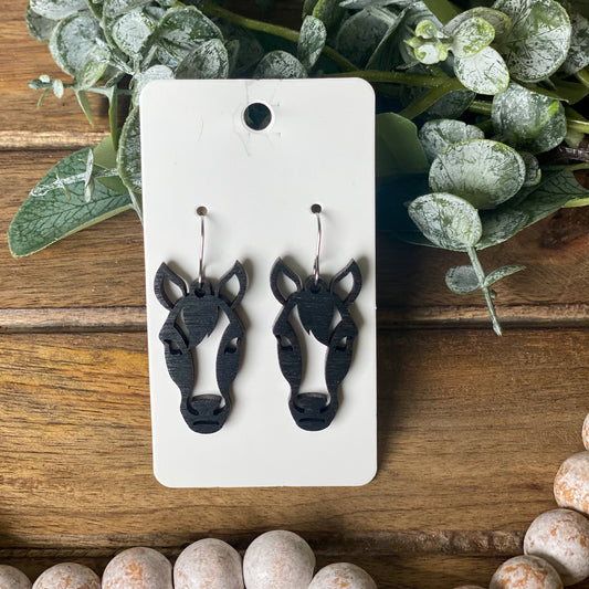 Wood Horse Face Earrings