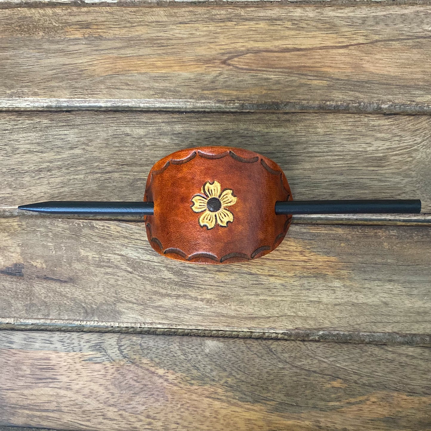 Tooled Hair Slide-yellow flower