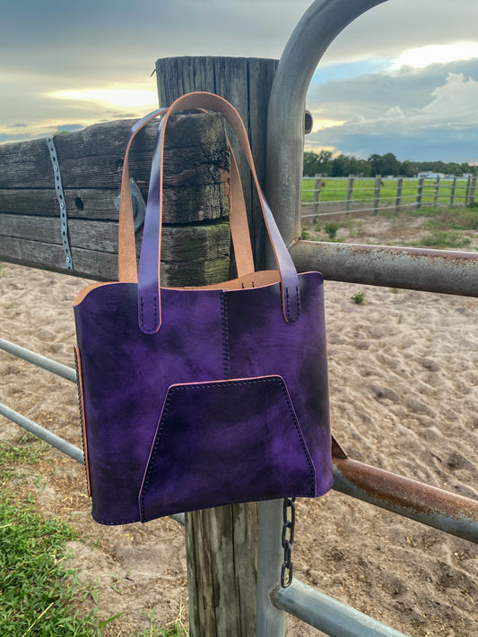 Handcrafted Purple Leather Tote-small