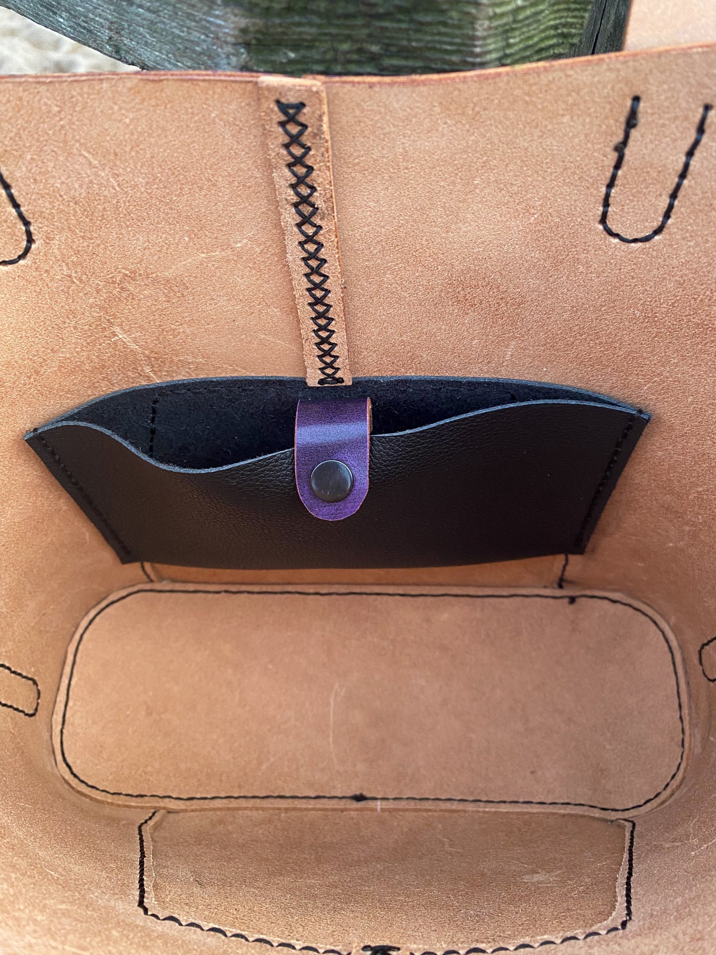 Handcrafted Purple Leather Tote-small