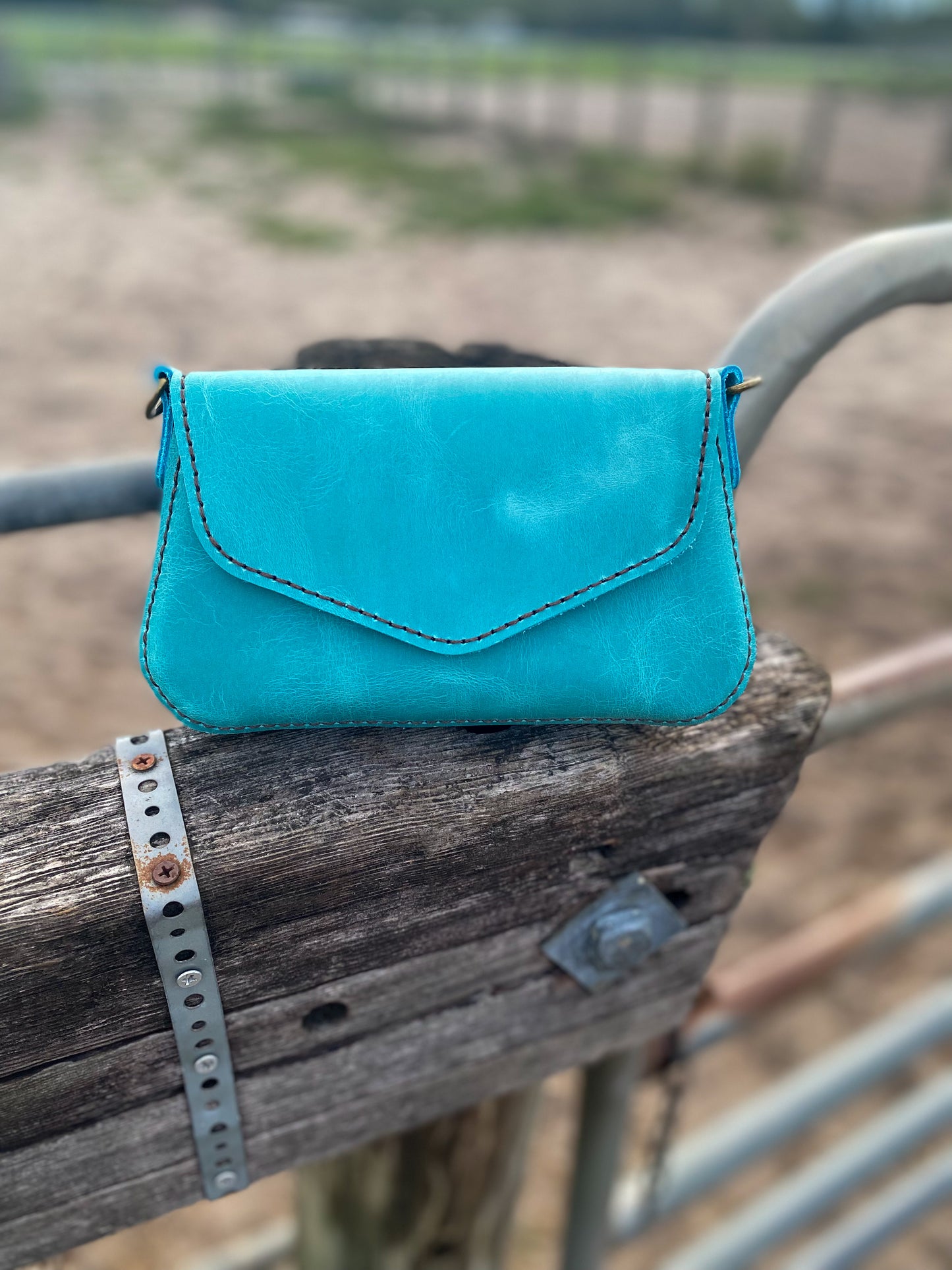 Handcrafted Leather Clutch –Aqua