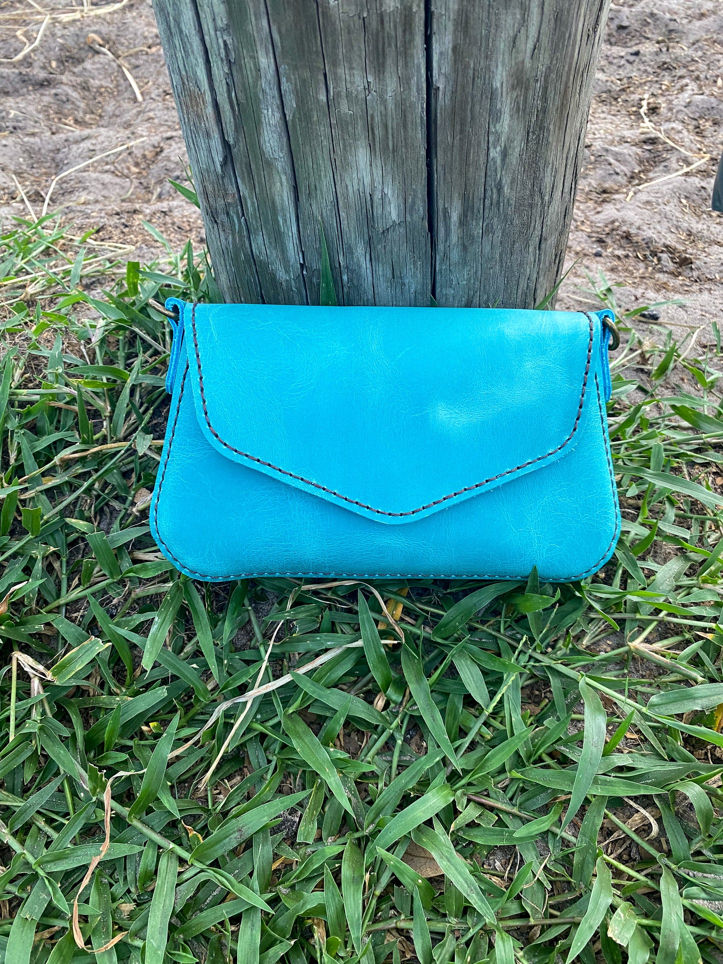Handcrafted Leather Clutch –Aqua