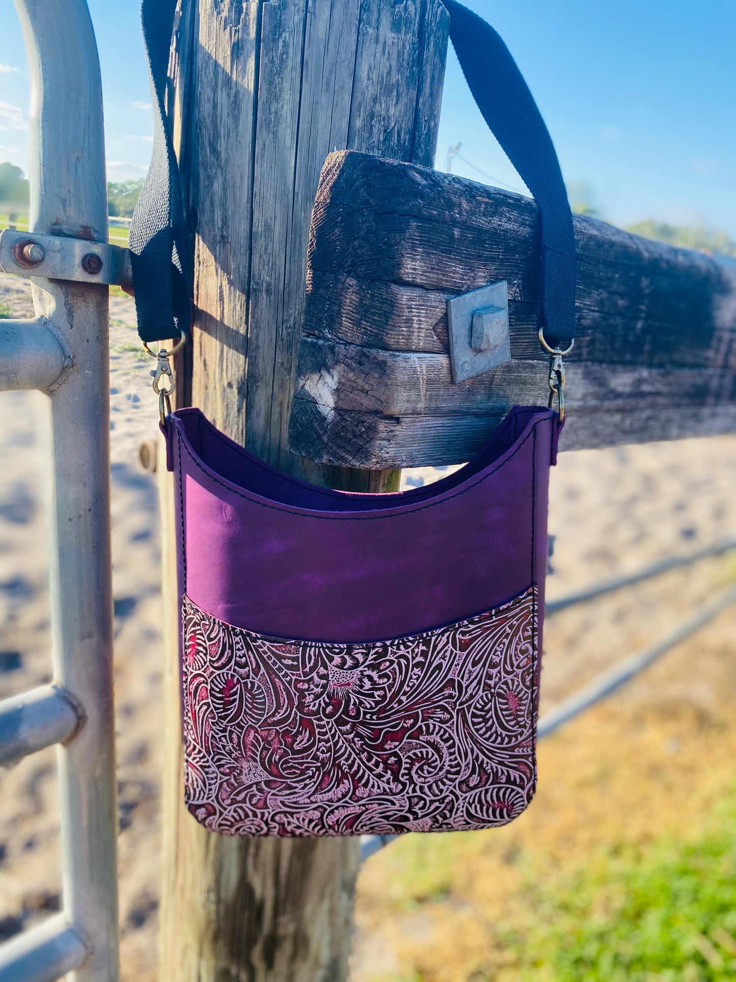 Handcrafted Leather Tote – Purple Denver Side Cowhide