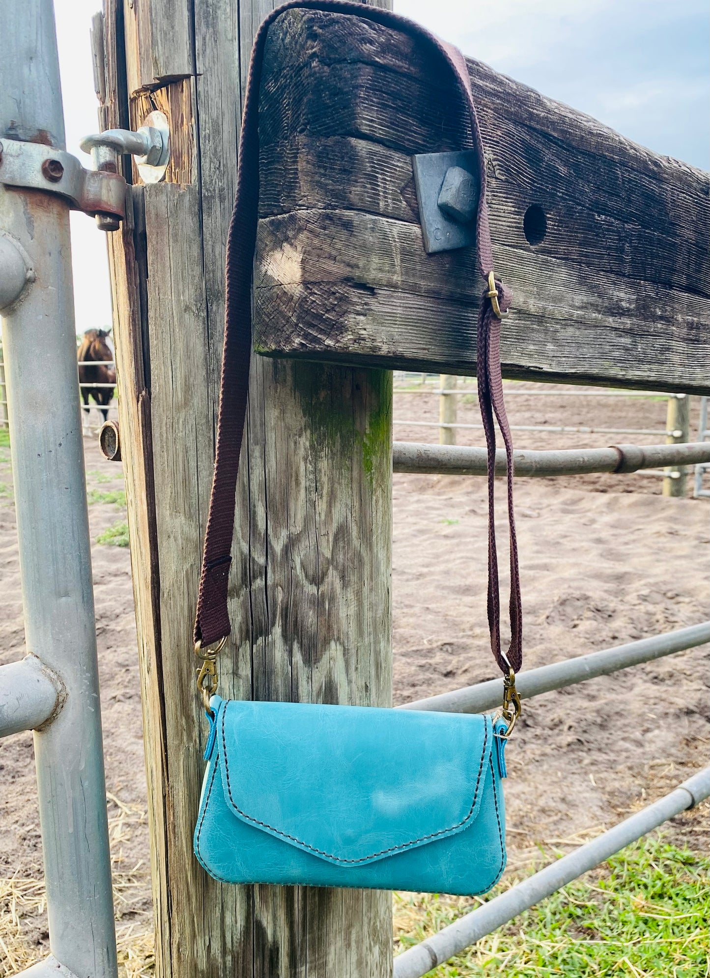 Turquoise Leather Clutch