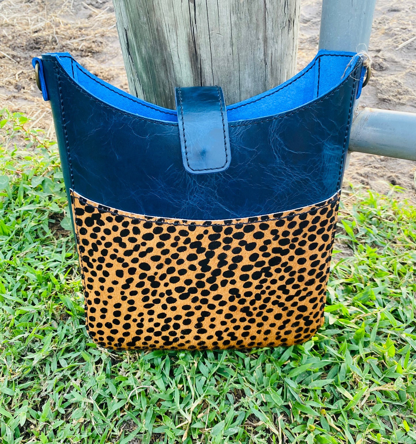 Classic Western Dark Blue Leather Tote
