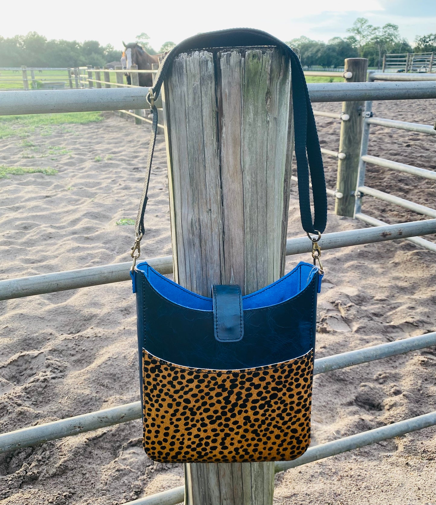 Classic Western Dark Blue Leather Tote