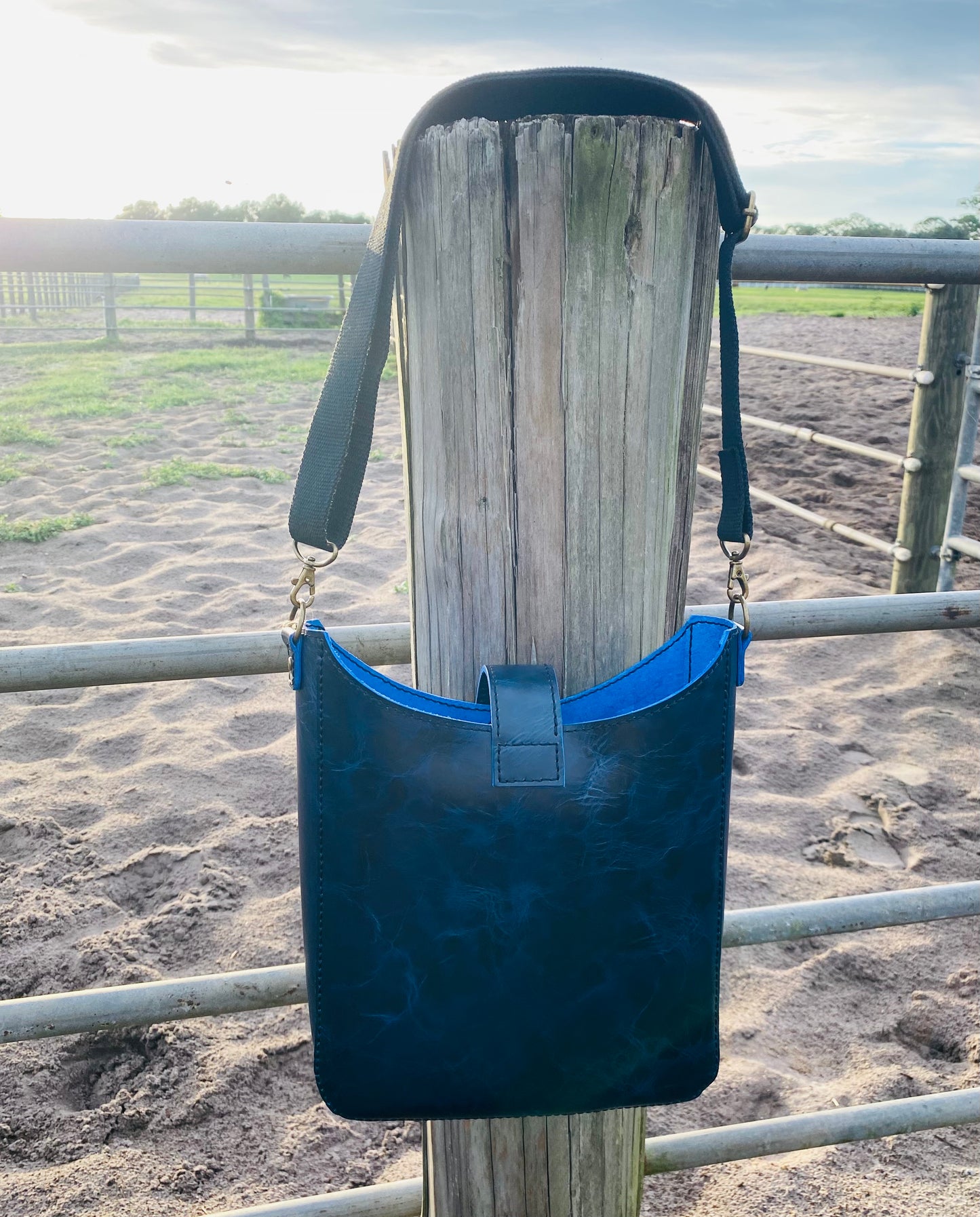 Classic Western Dark Blue Leather Tote