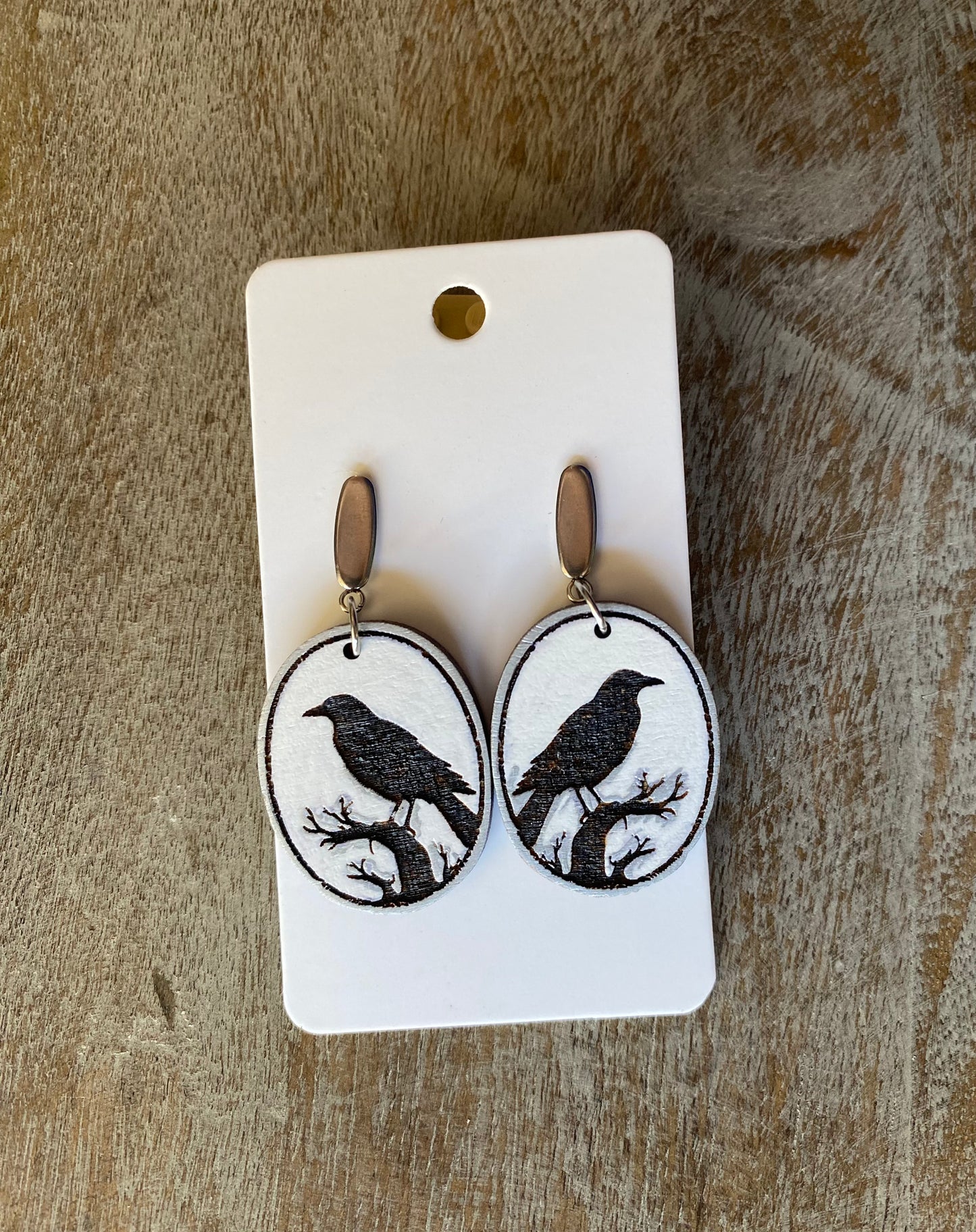 Wood Raven Earrings
