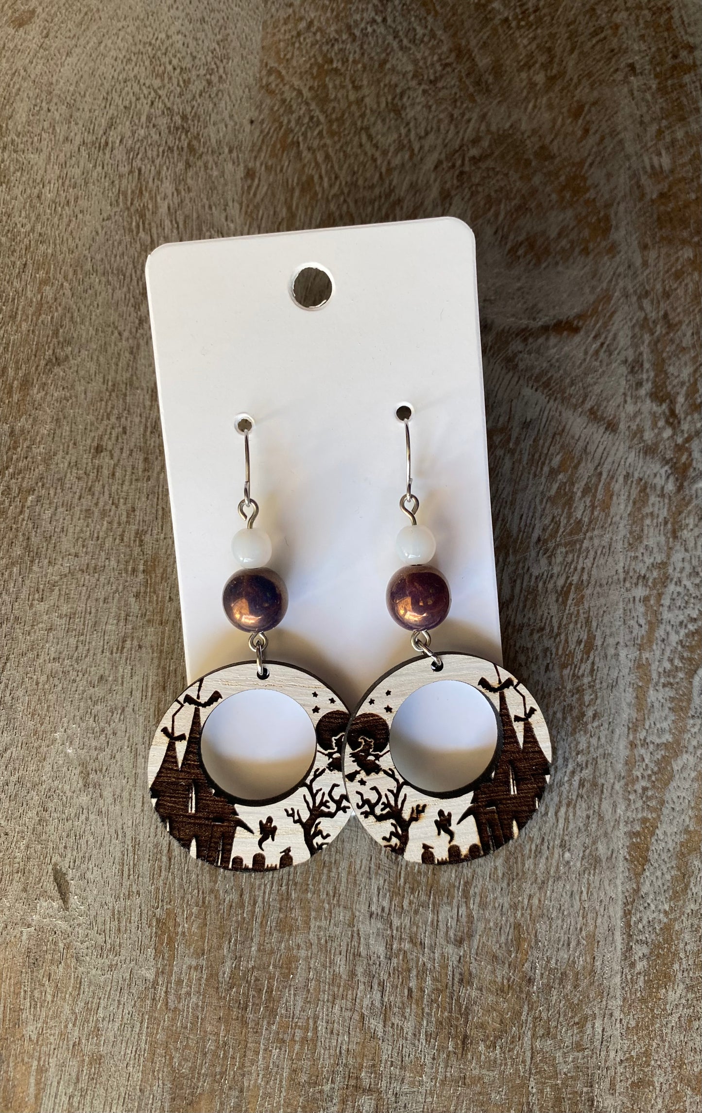 Wood Spooky Scene Earrings
