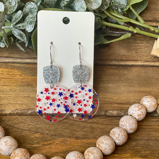 Red, Blue, and Sparkle Acrylic Earrings