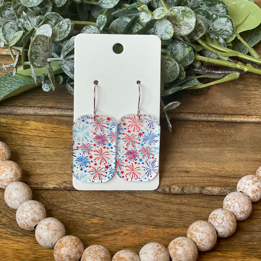 Red, Blue and Boom Acrylic Earrings